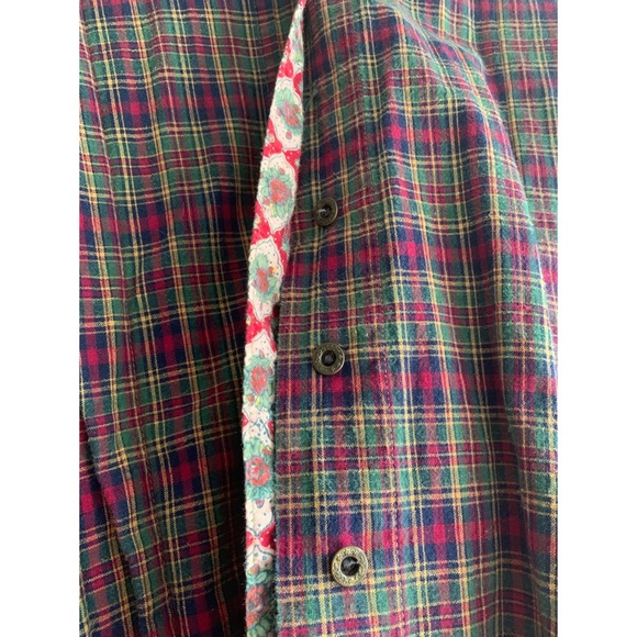 April Cornell Trading Vintage Cotton Women’s Flannel Red Green Floral Collared - Picture 4 of 5